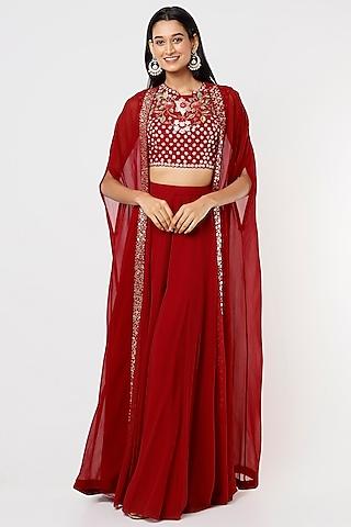 red hand embroidered cape set