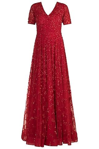 red hand embroidered gown