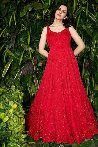 red hand embroidered gown