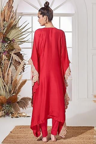 red hand embroidered kaftan set