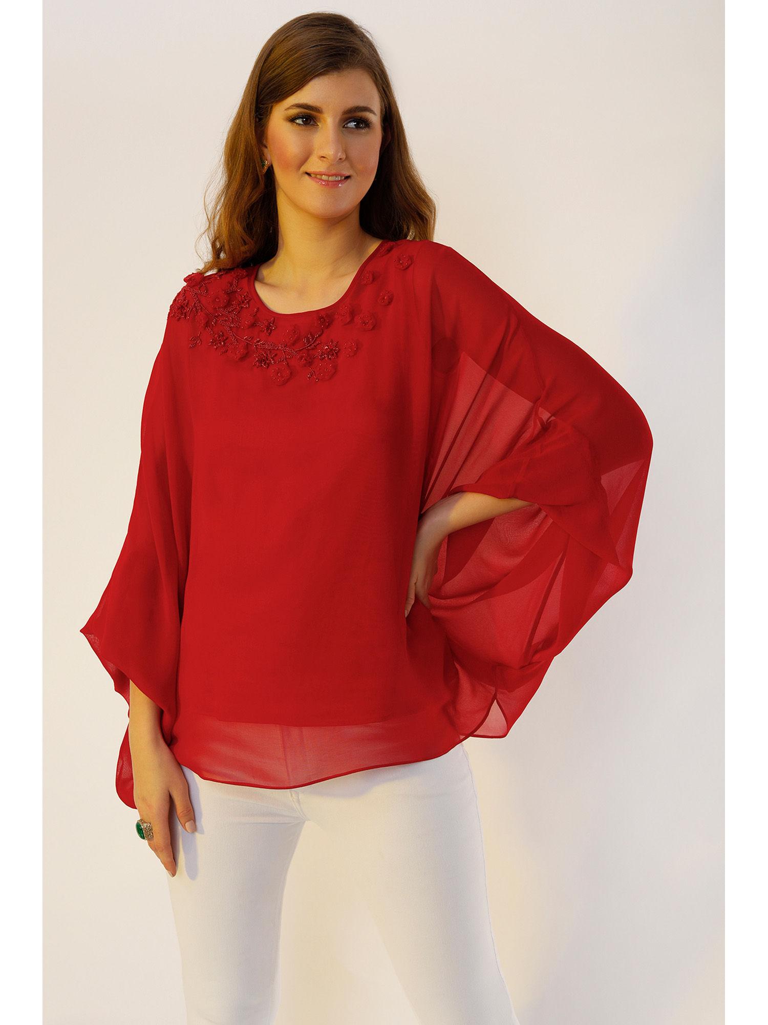 red hand embroidered kaftan top