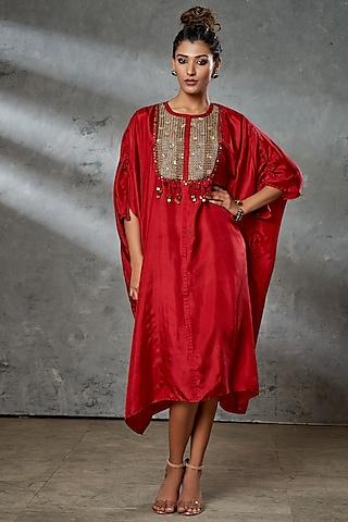 red hand embroidered kaftan tunic