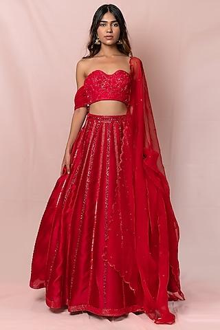 red hand embroidered lehenga set