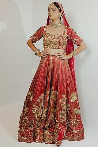 red hand embroidered lehenga set