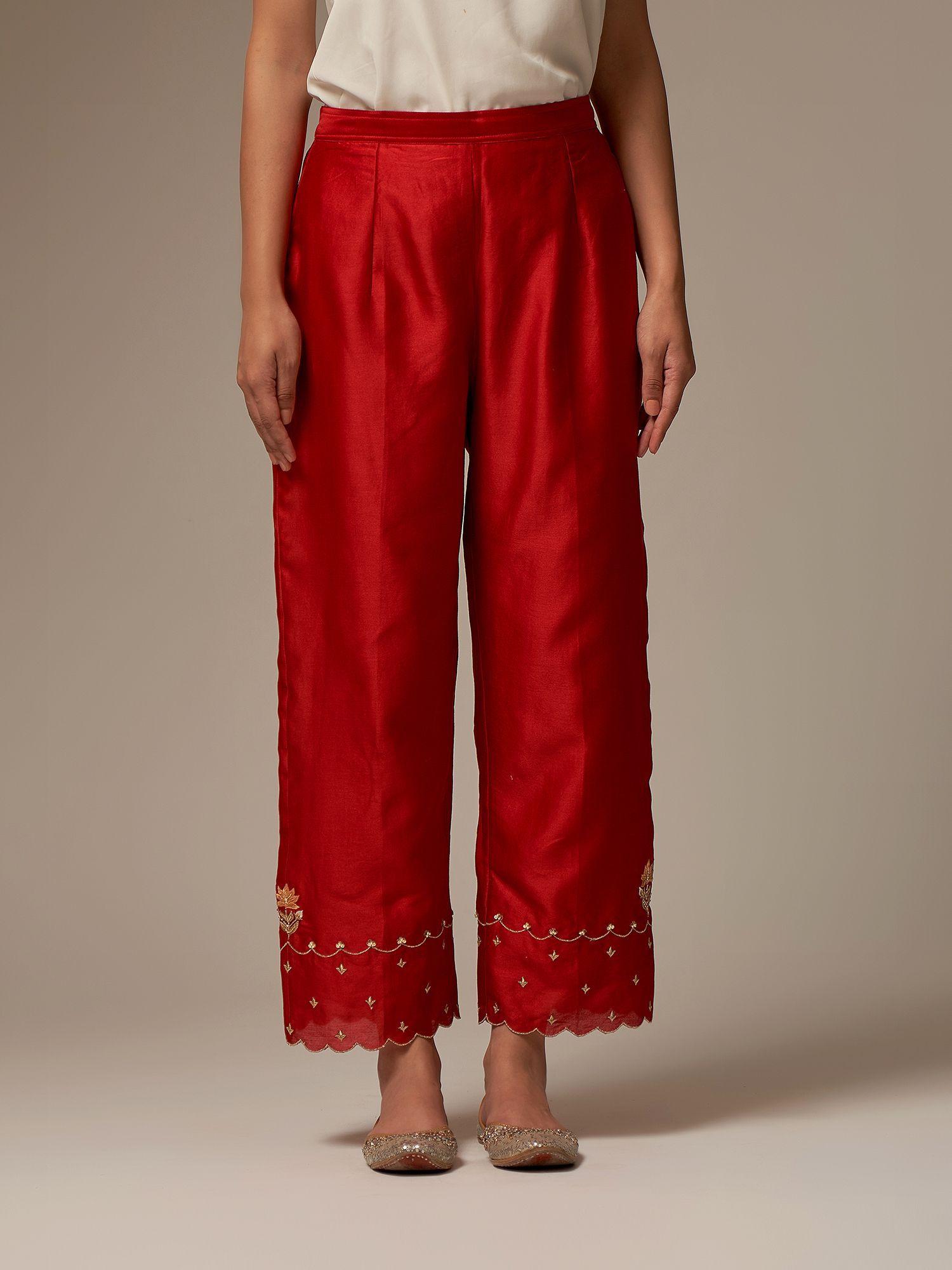 red hand embroidered palazzo