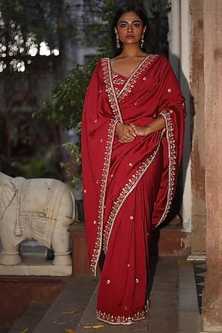 red handloom chanderi silk zardosi work handcrafted saree