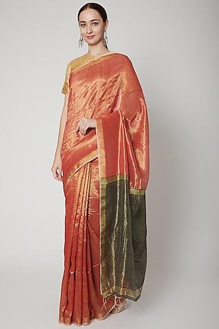 red handwoven zari & silk saree set