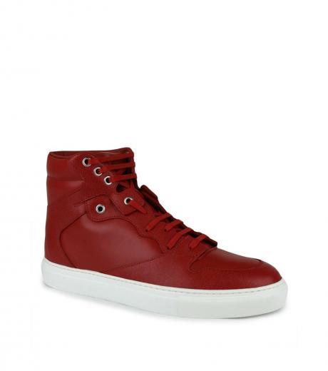 red hi top leather sneakers