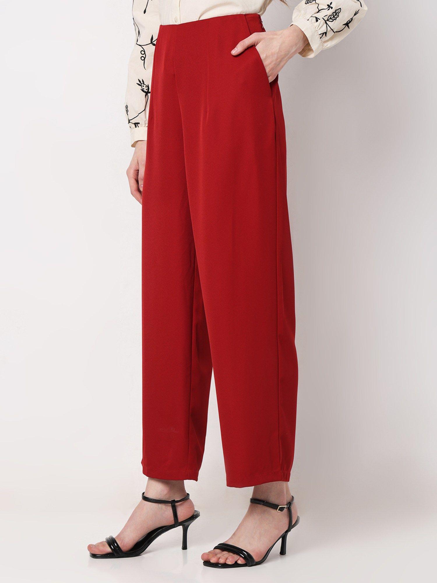 red high rise straight fit pant