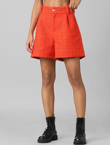 red high rise tweed co-ord shorts