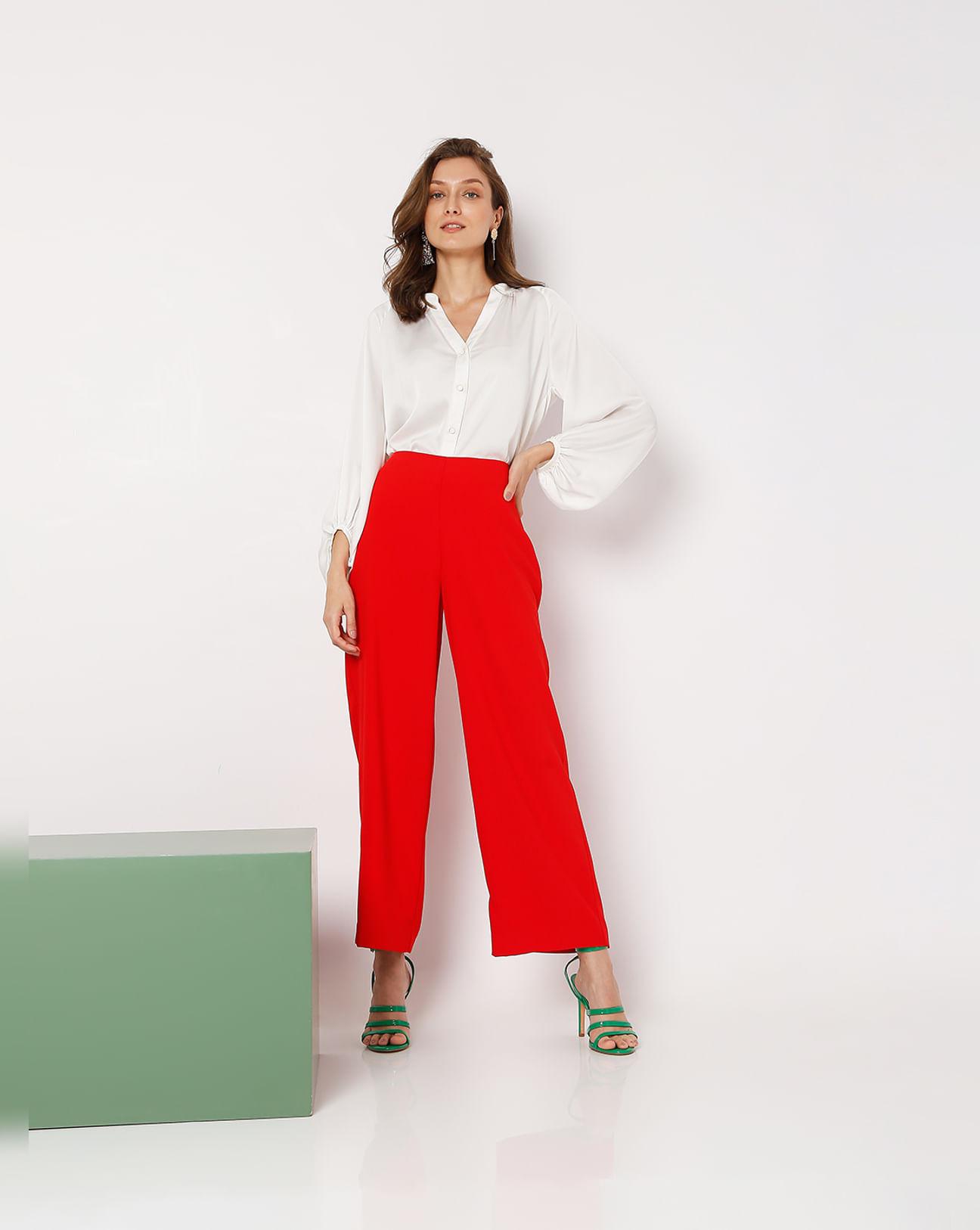 red high rise wide leg co-ord set pants