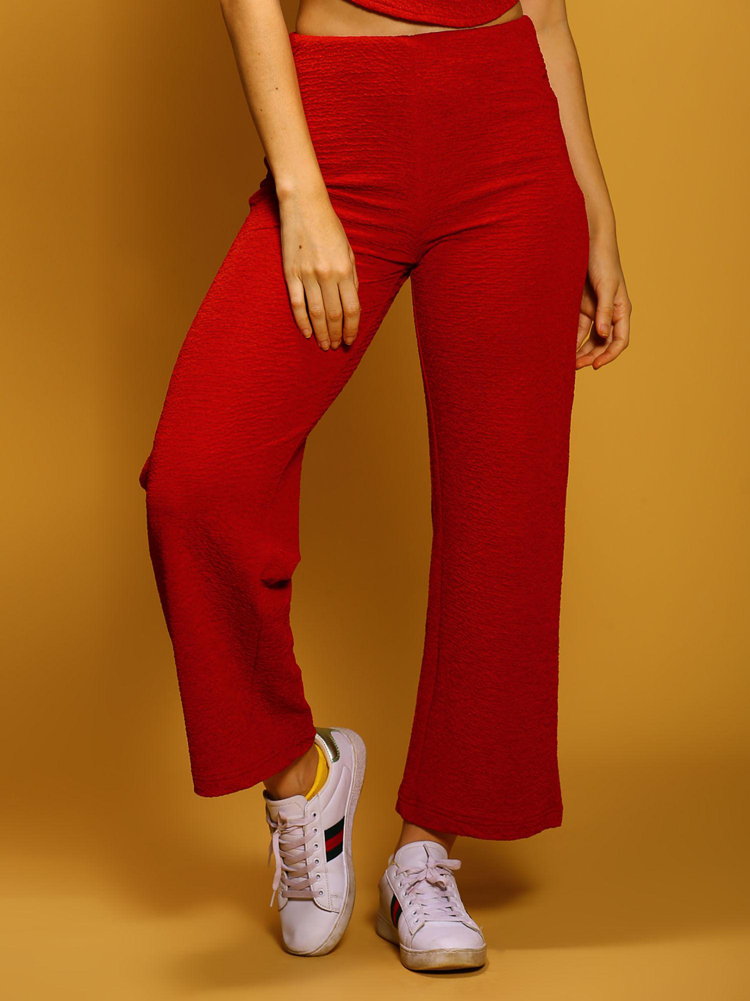 red high waist comfort fit trouser textured