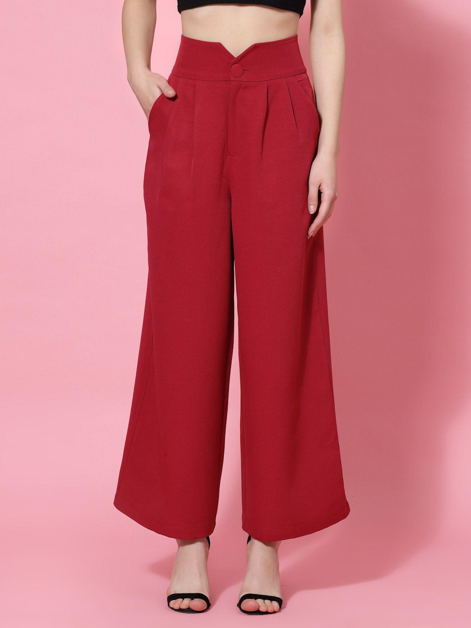 red high waist flared parallel trouser