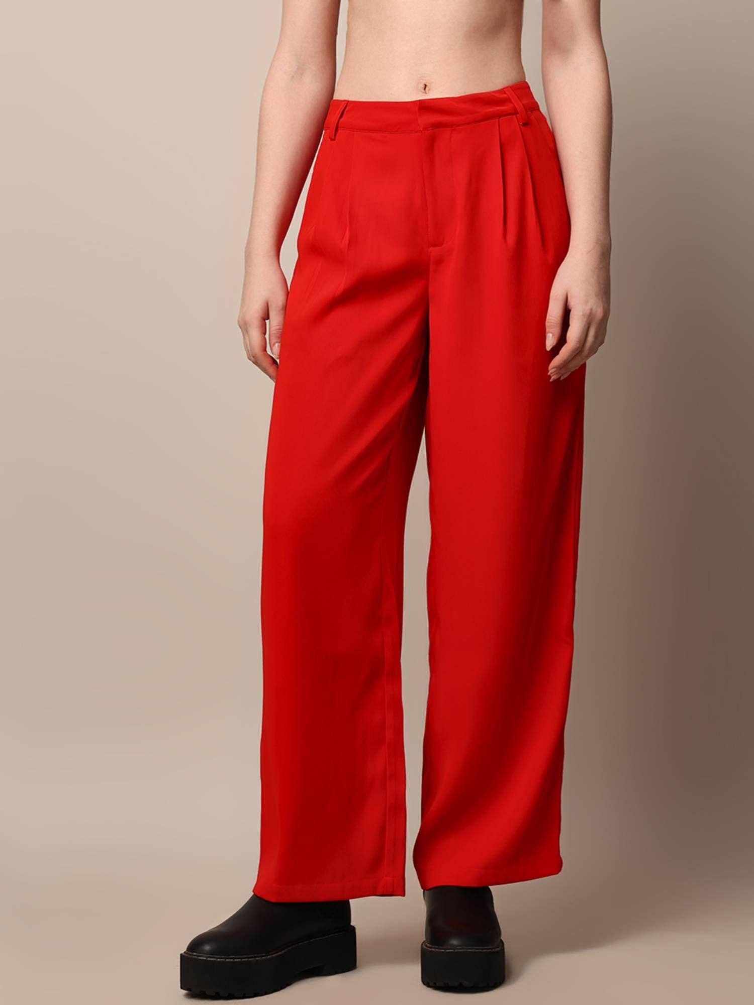 red high waist wide leg pant