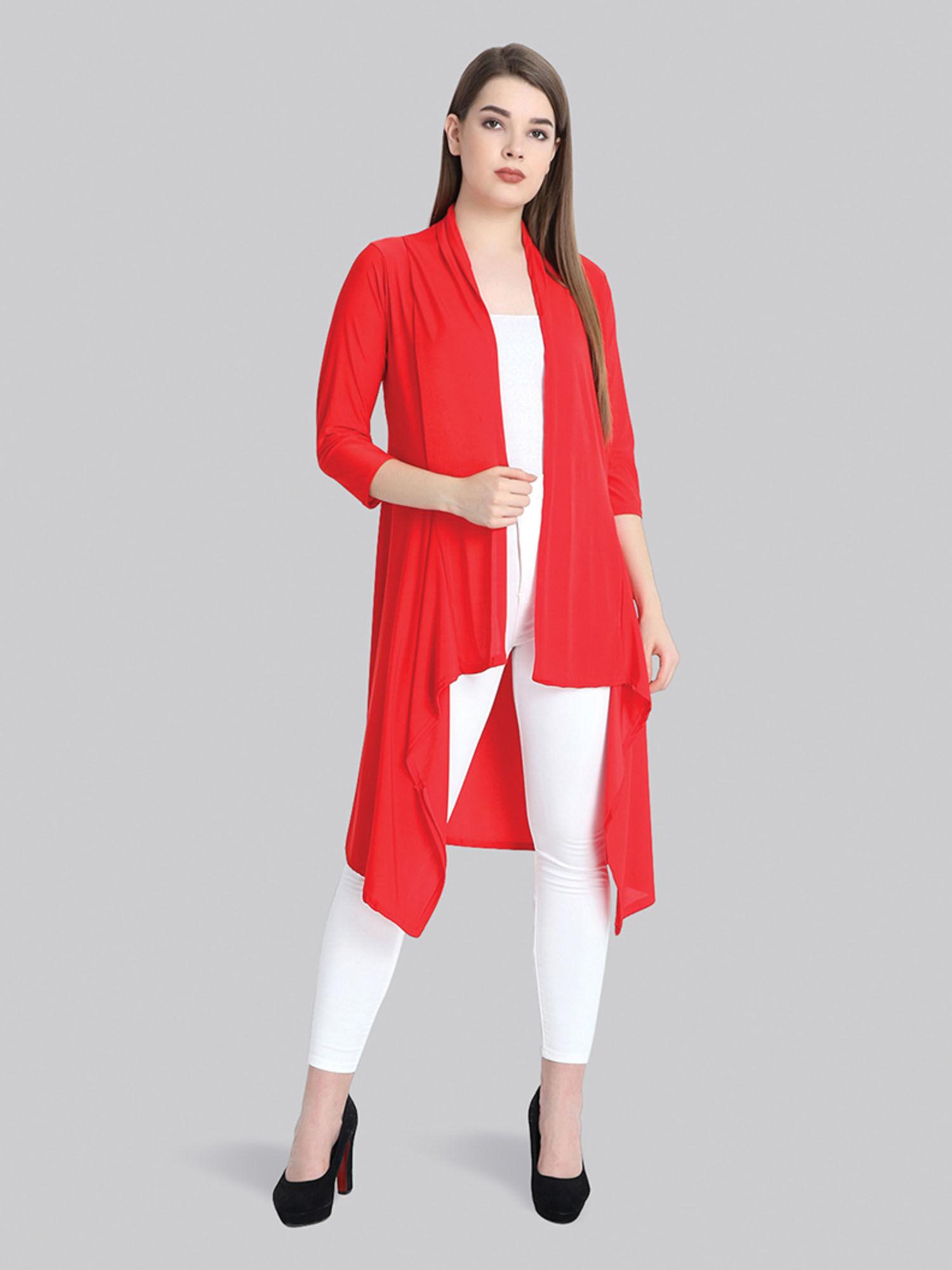 red hosiery lycra plain long shrug for women