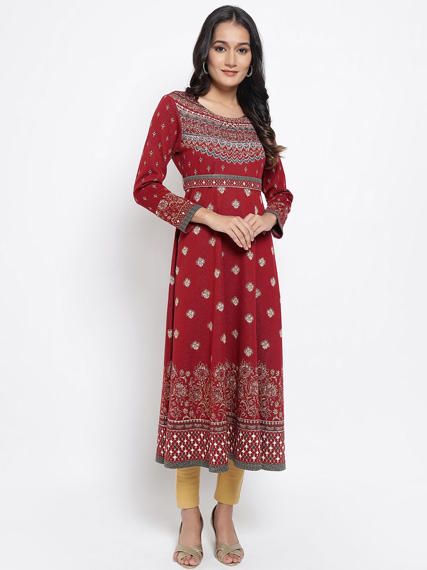 red jacquard dress