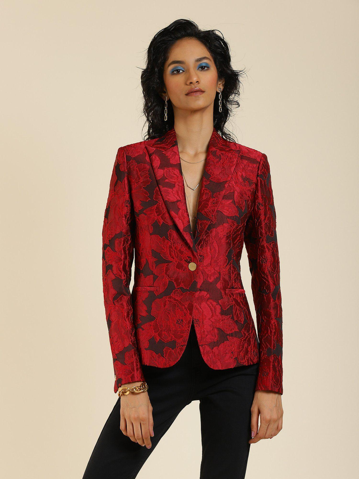 red jacquard jacket