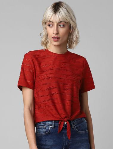 red jacquard top