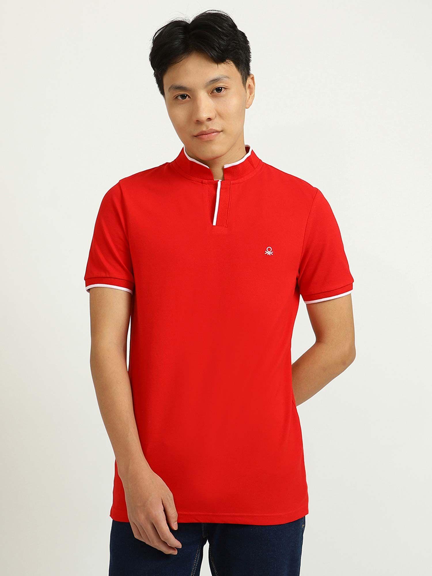 red johnny collar t-shirt