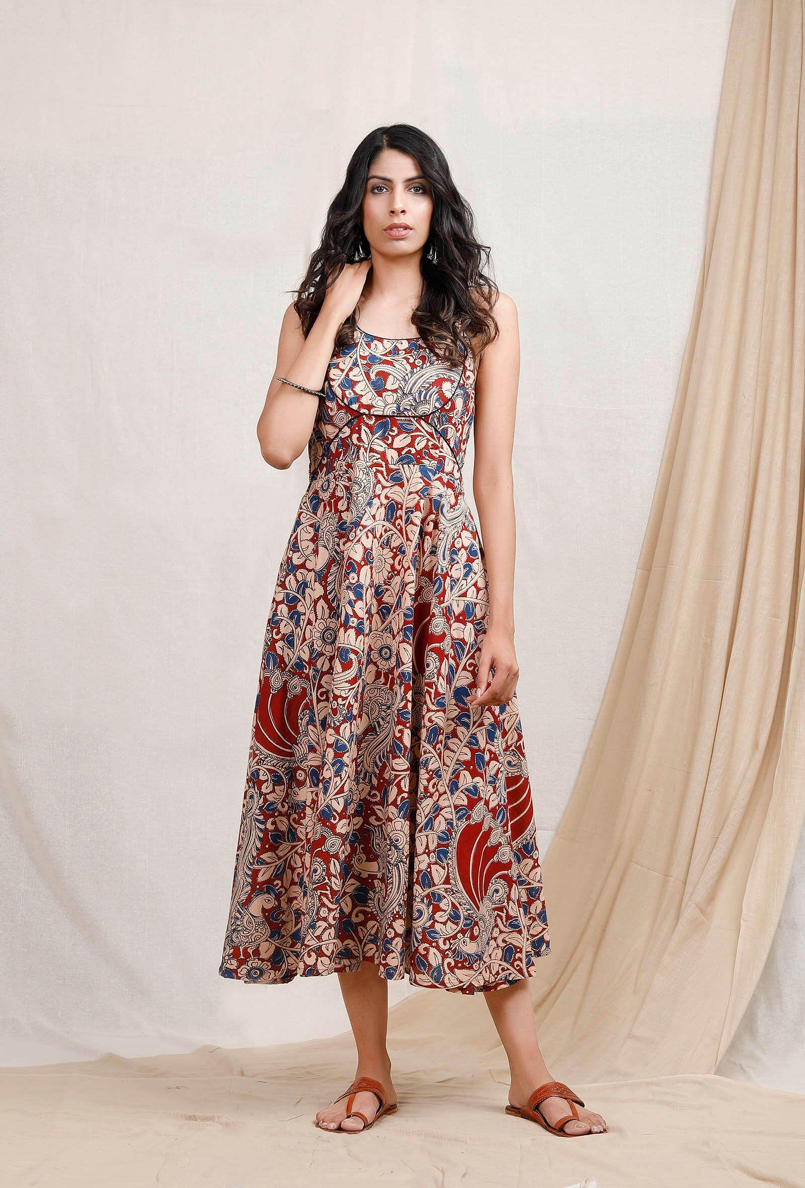 red kalamkari halter dress