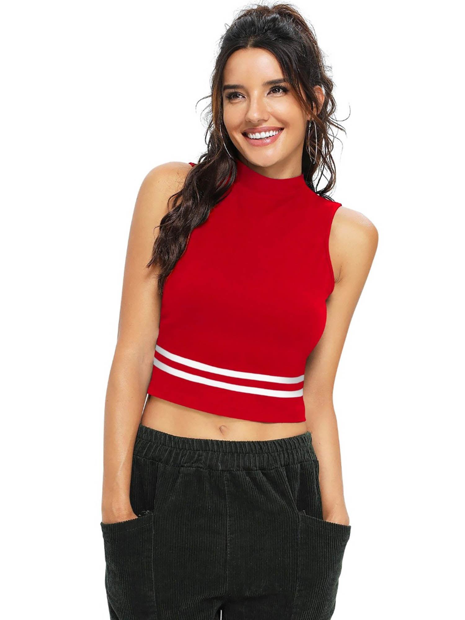 red knit fabric crop top for women