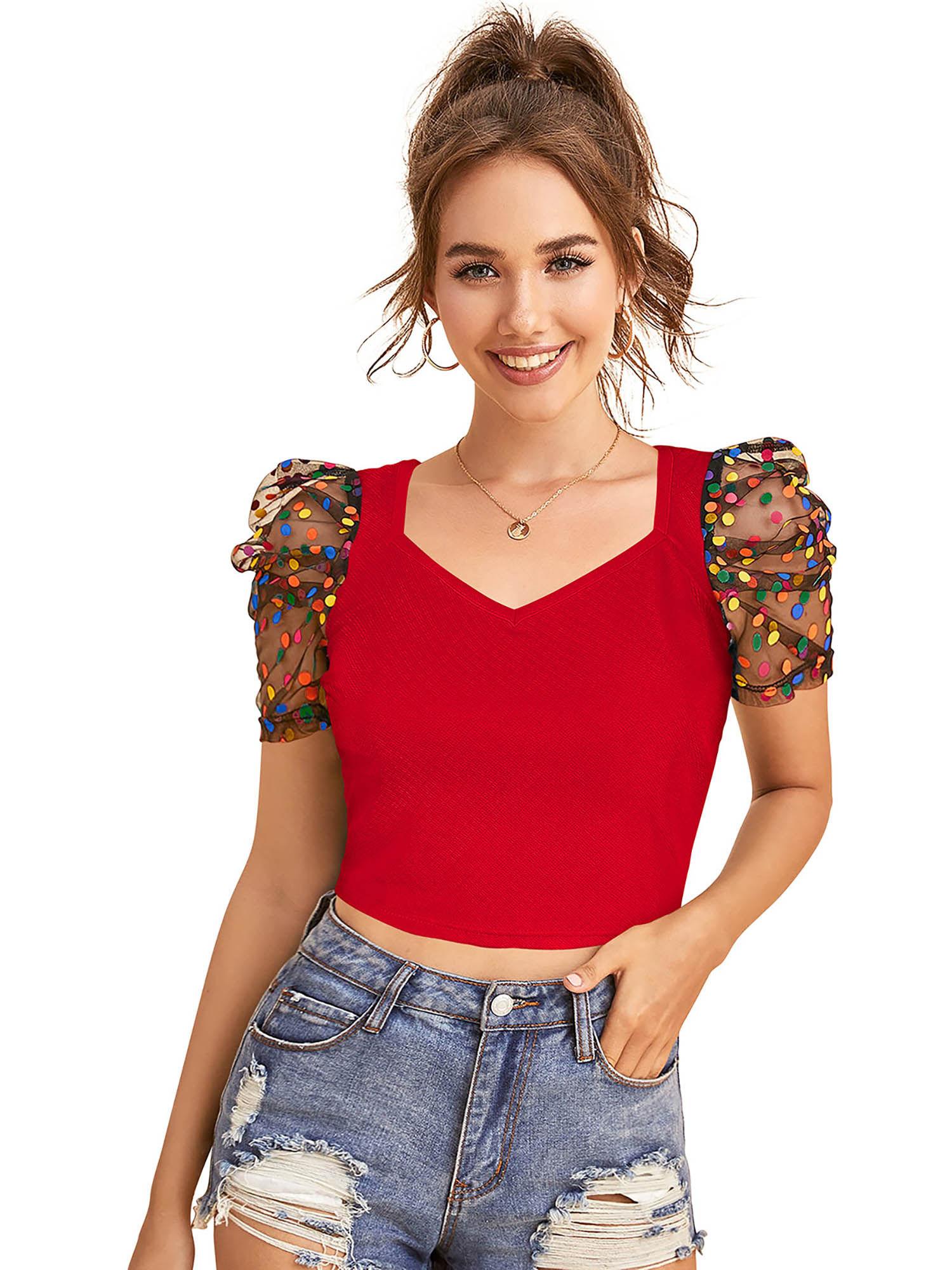 red knit fabric crop top for women