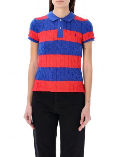 red knit striped polo