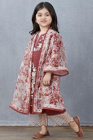 red kurta set with jacket for girls