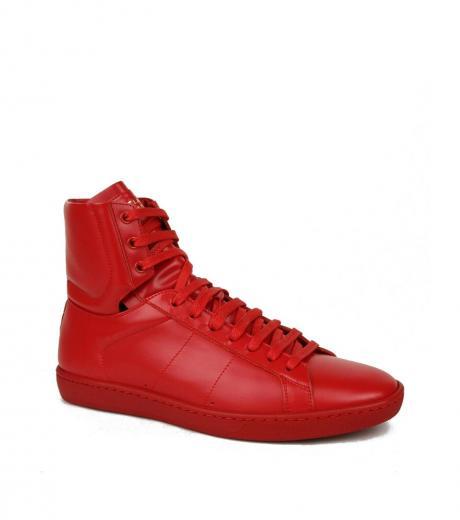 red leather hi top sneakers