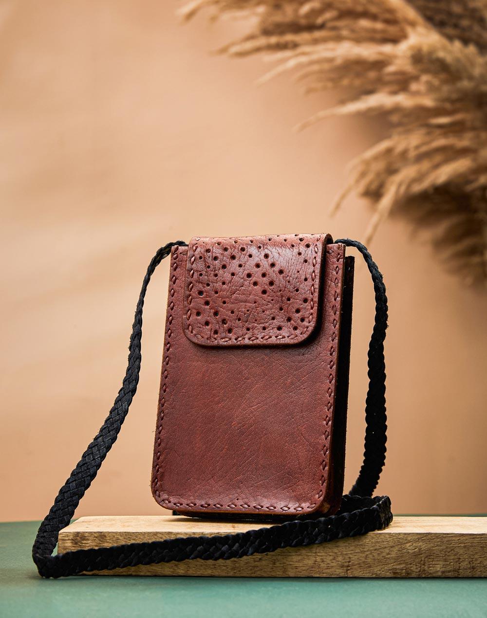 red leather mobile pouch