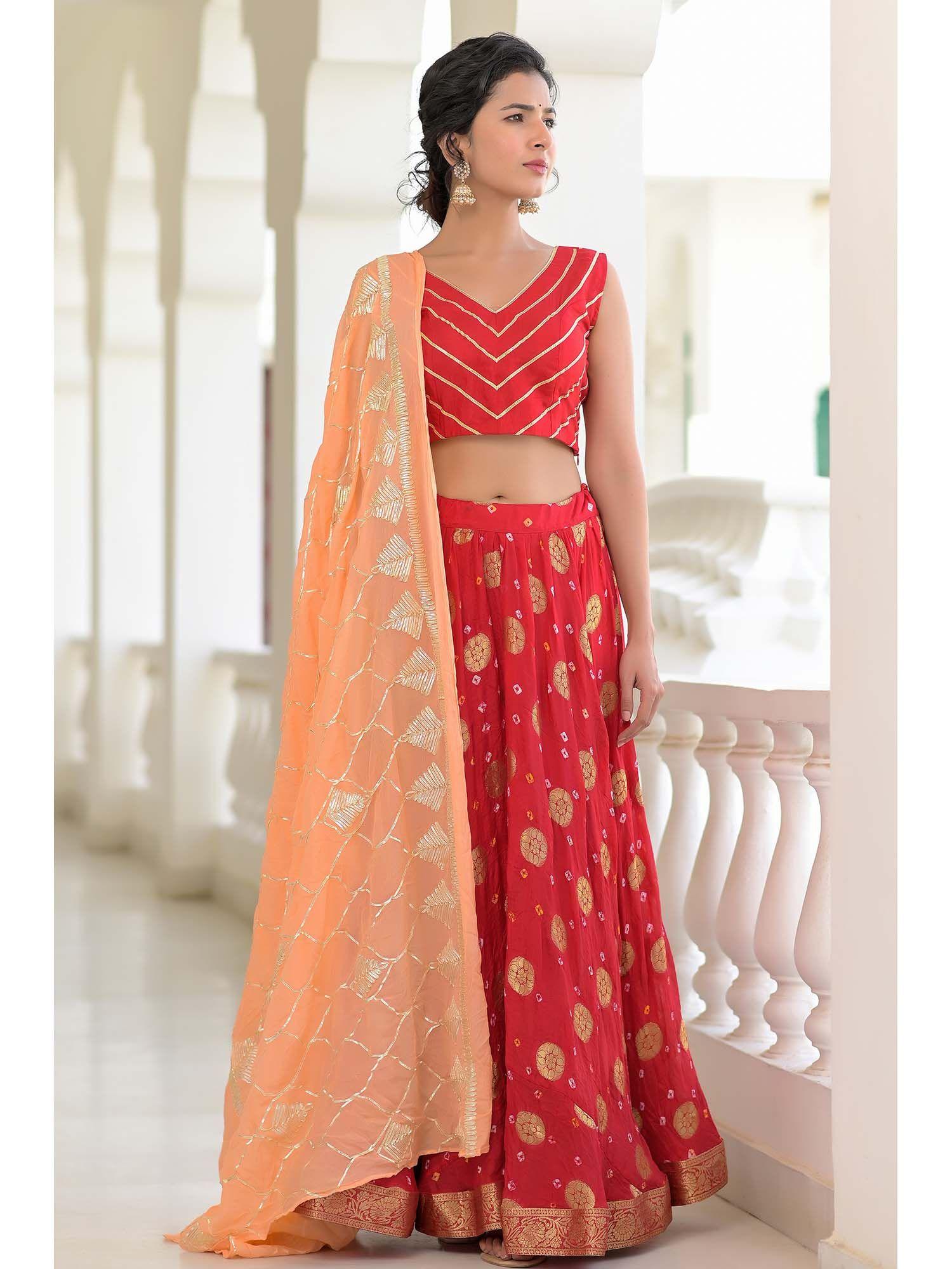 red lehenga - set of 3