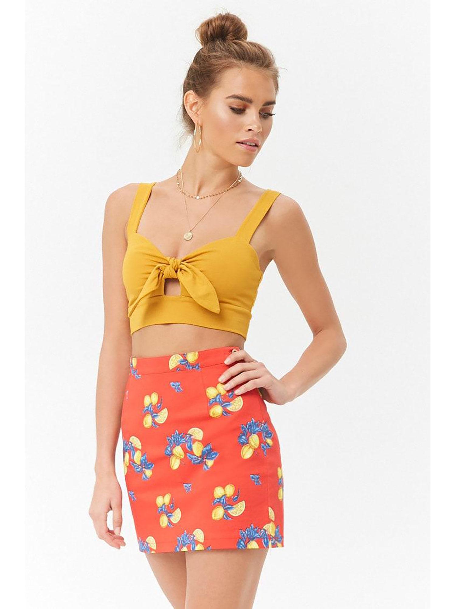 red lemon print mini skirt