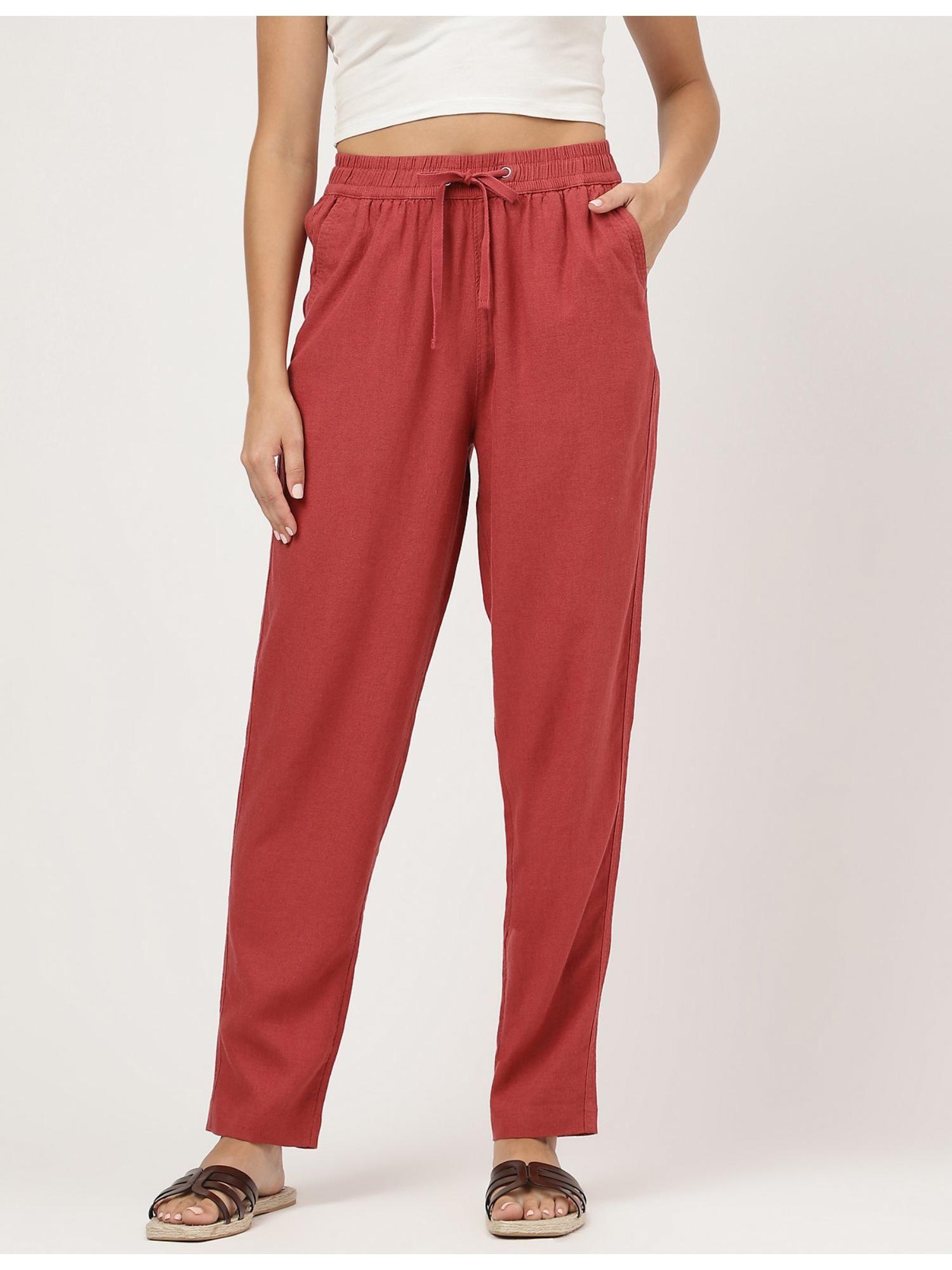 red linen blend solid trouser