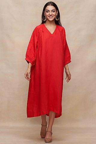 red linen kaftan dress