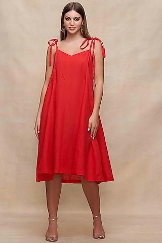 red linen oversized slip dress