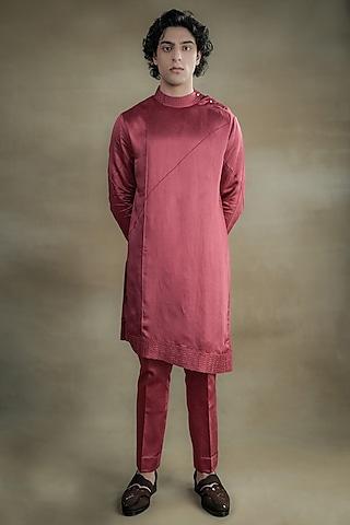 red linen silk kurta set