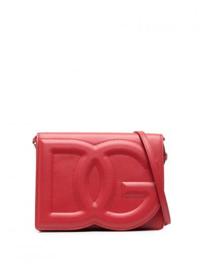 red logo leather bag