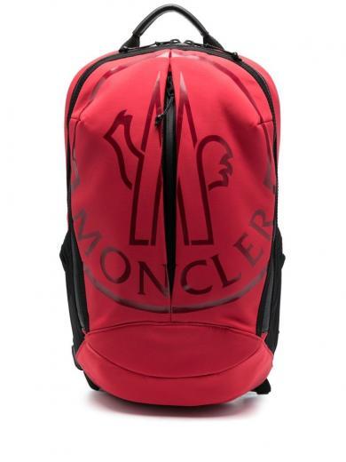 red logo-print backpack