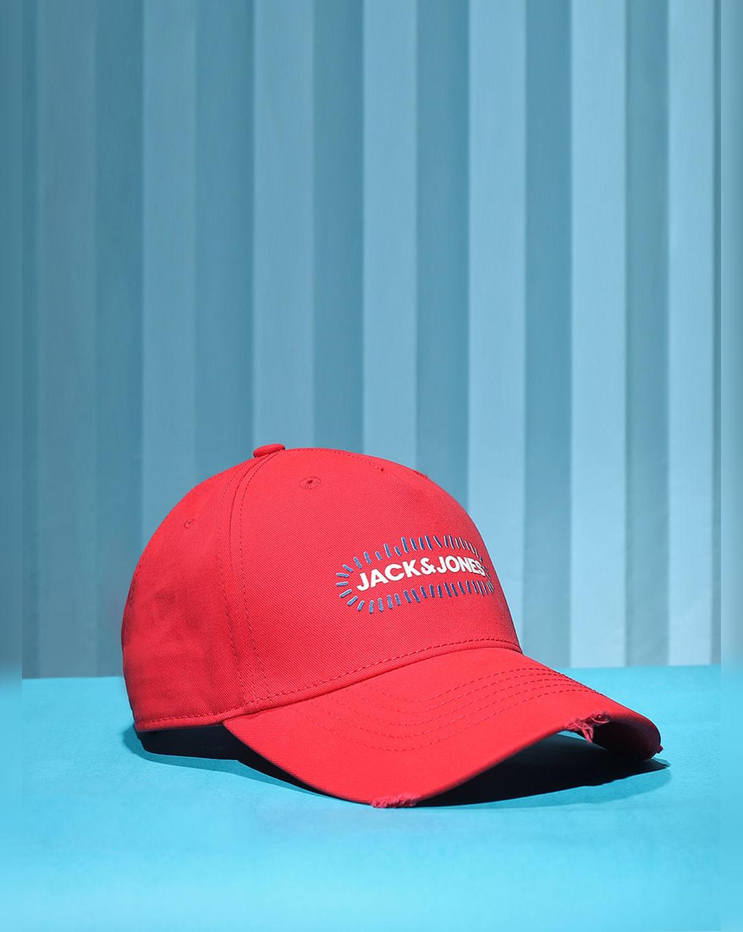 red logo print baseball cap