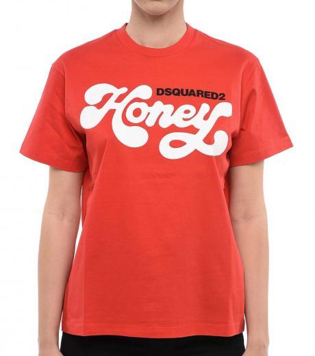 red logo print t-shirt