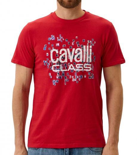 red logo print t-shirt