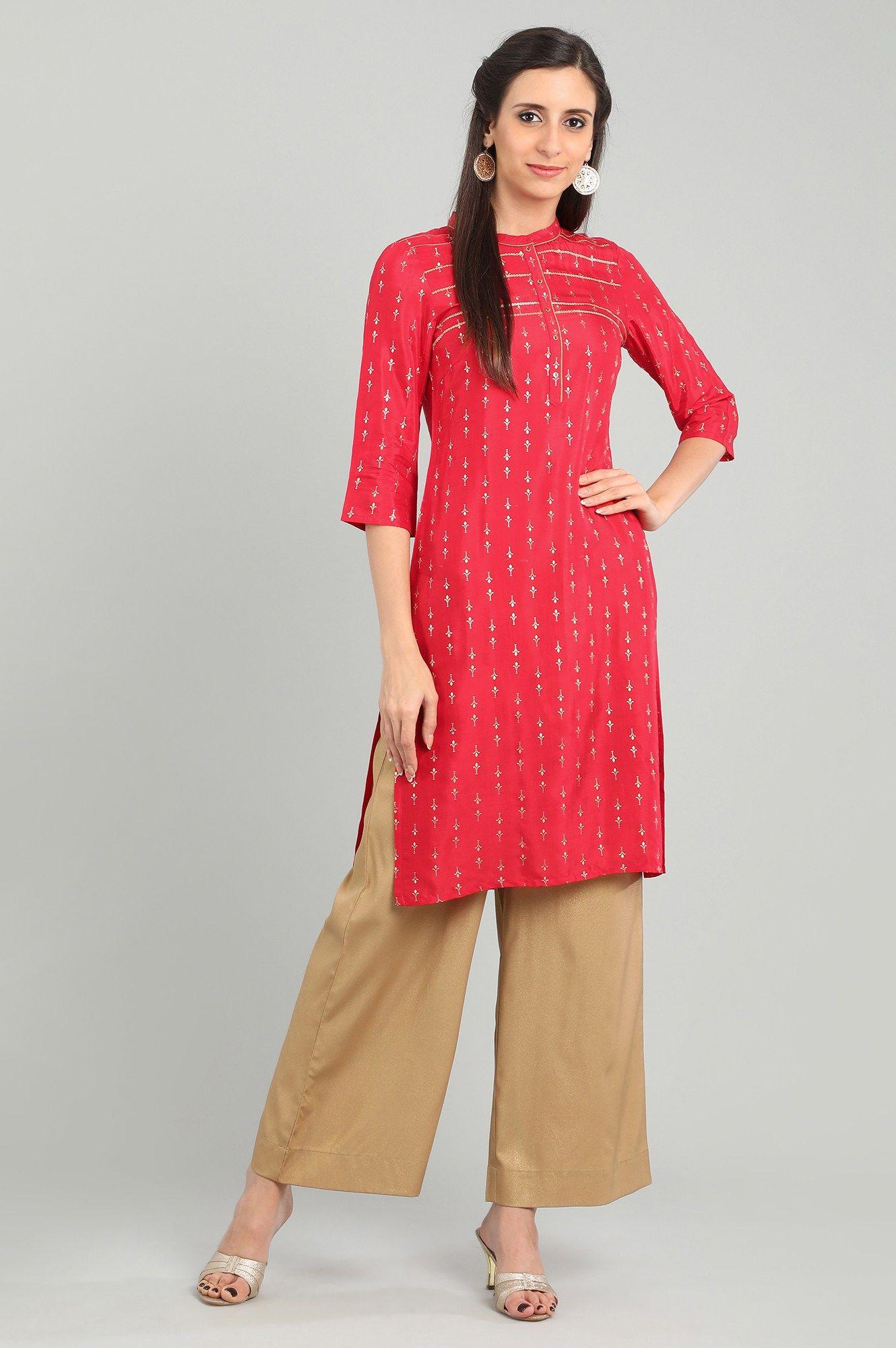 red mandarin collar kurta