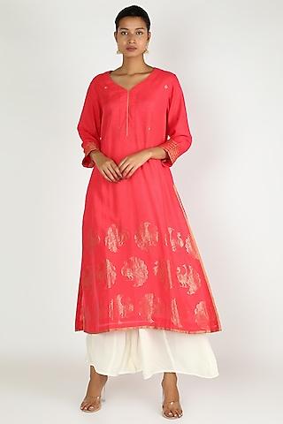 red mayur jaal tunic