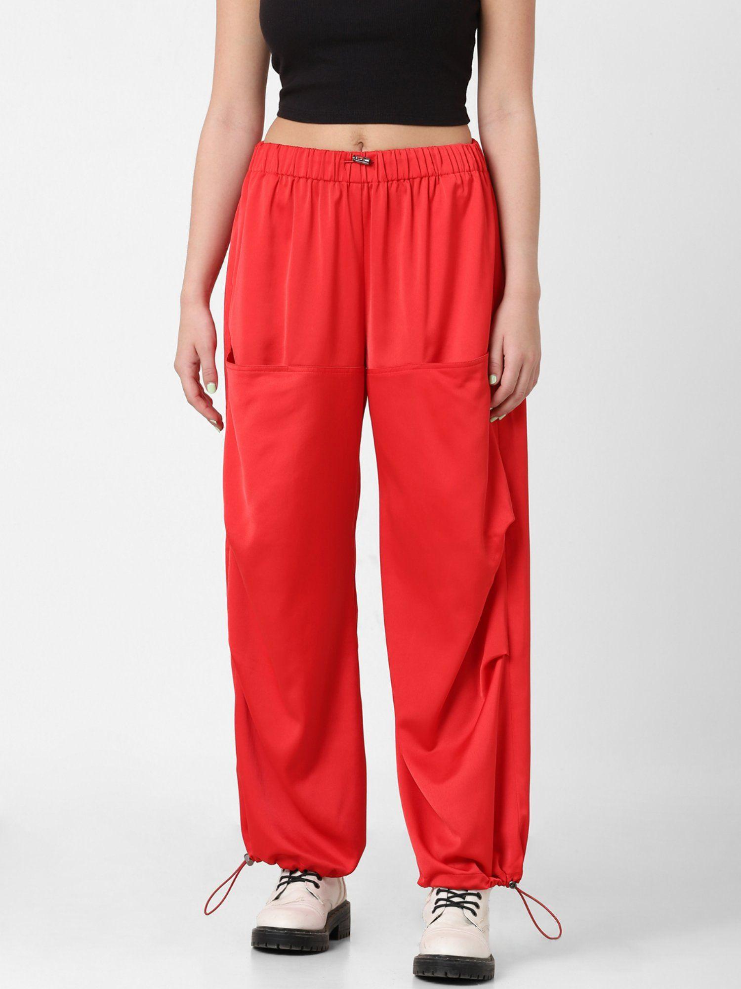 red mid rise loose fit cargo pants