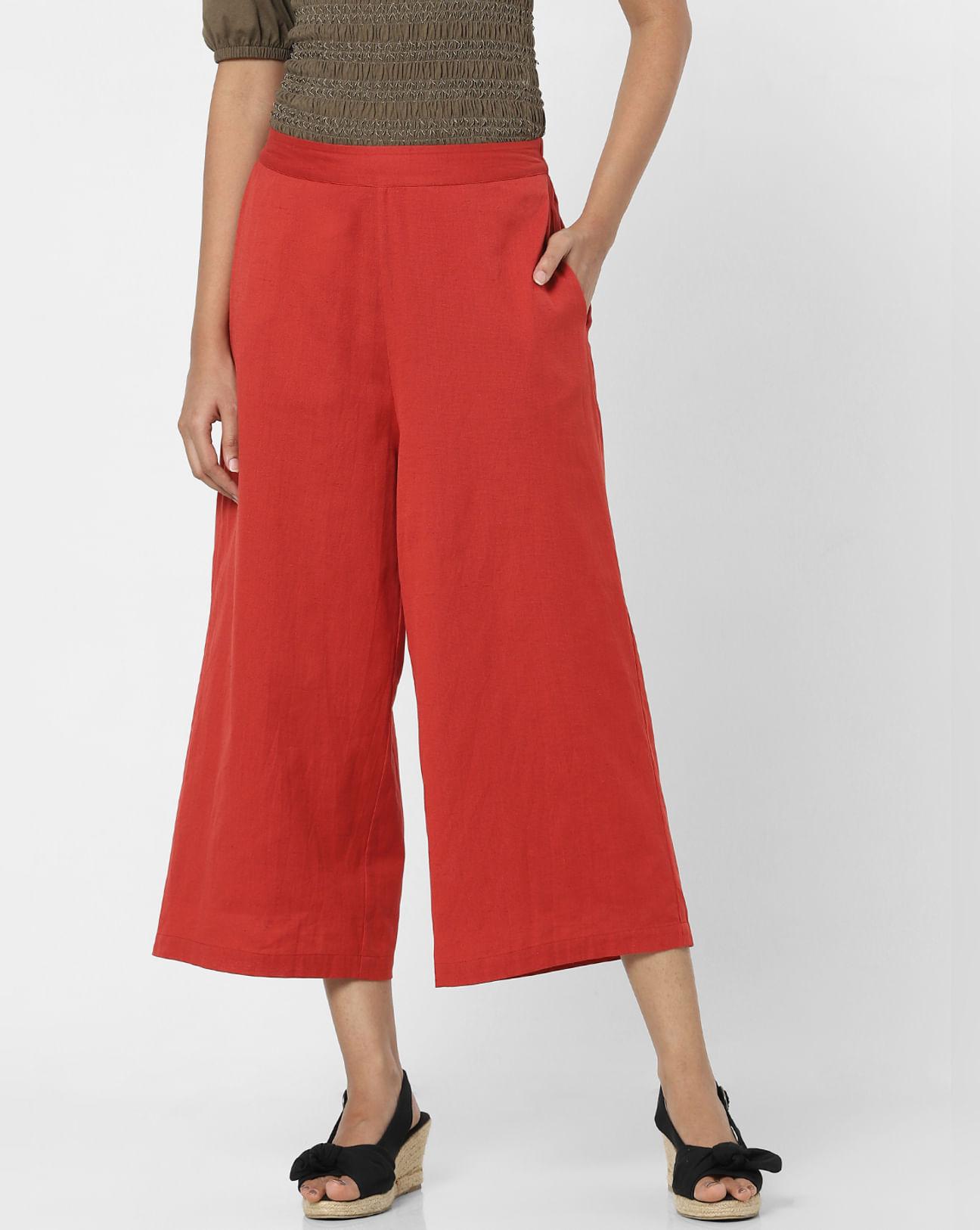 red mid rise pants