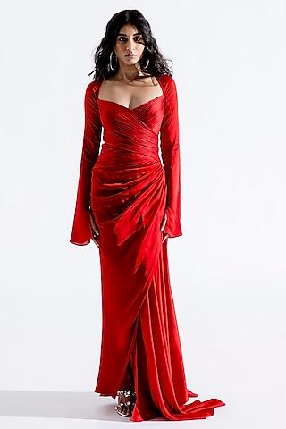 red modal satin maxi dress