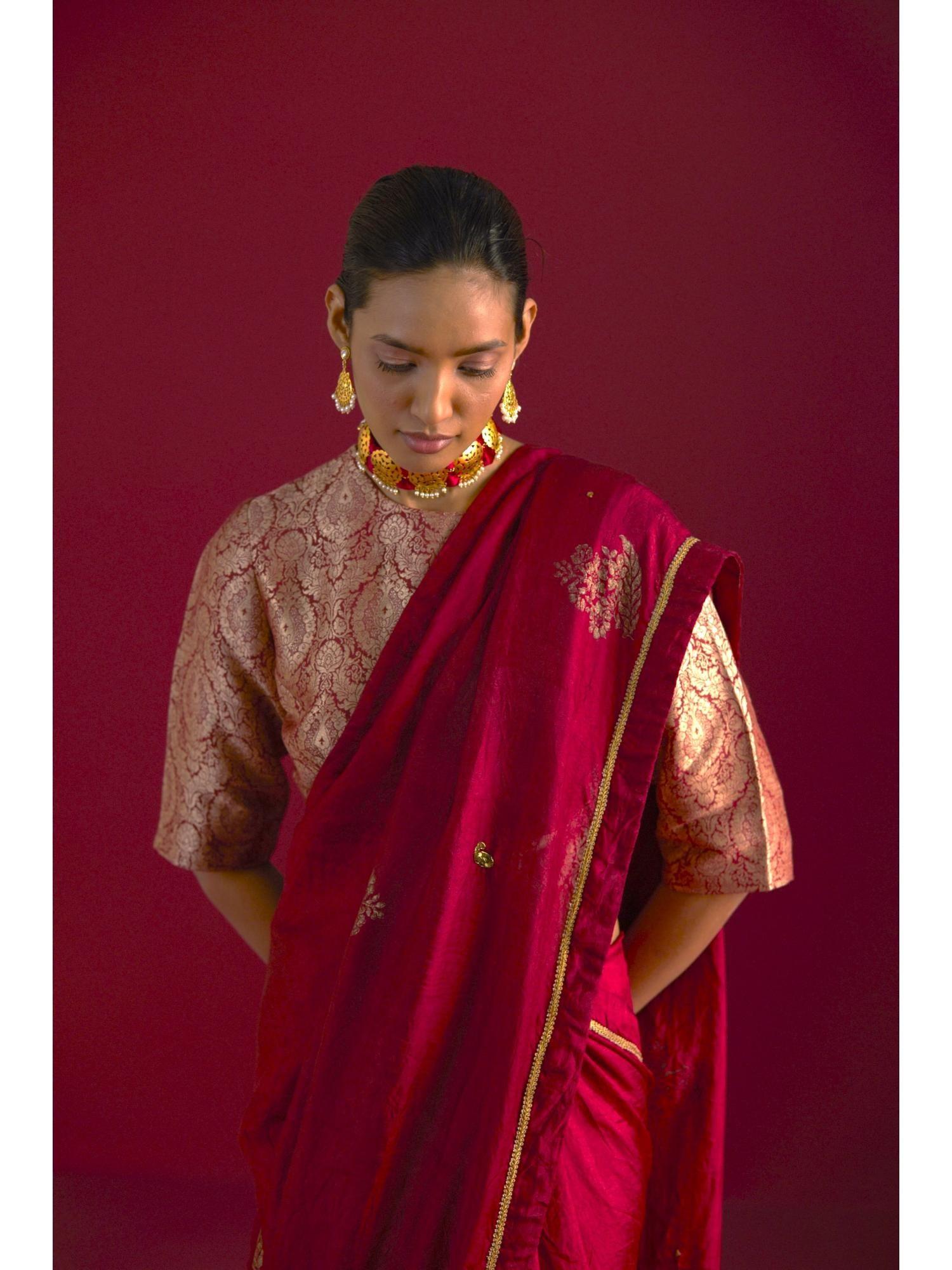 red mughal brocade stitched blouse