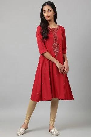 red mukaish printed kurta