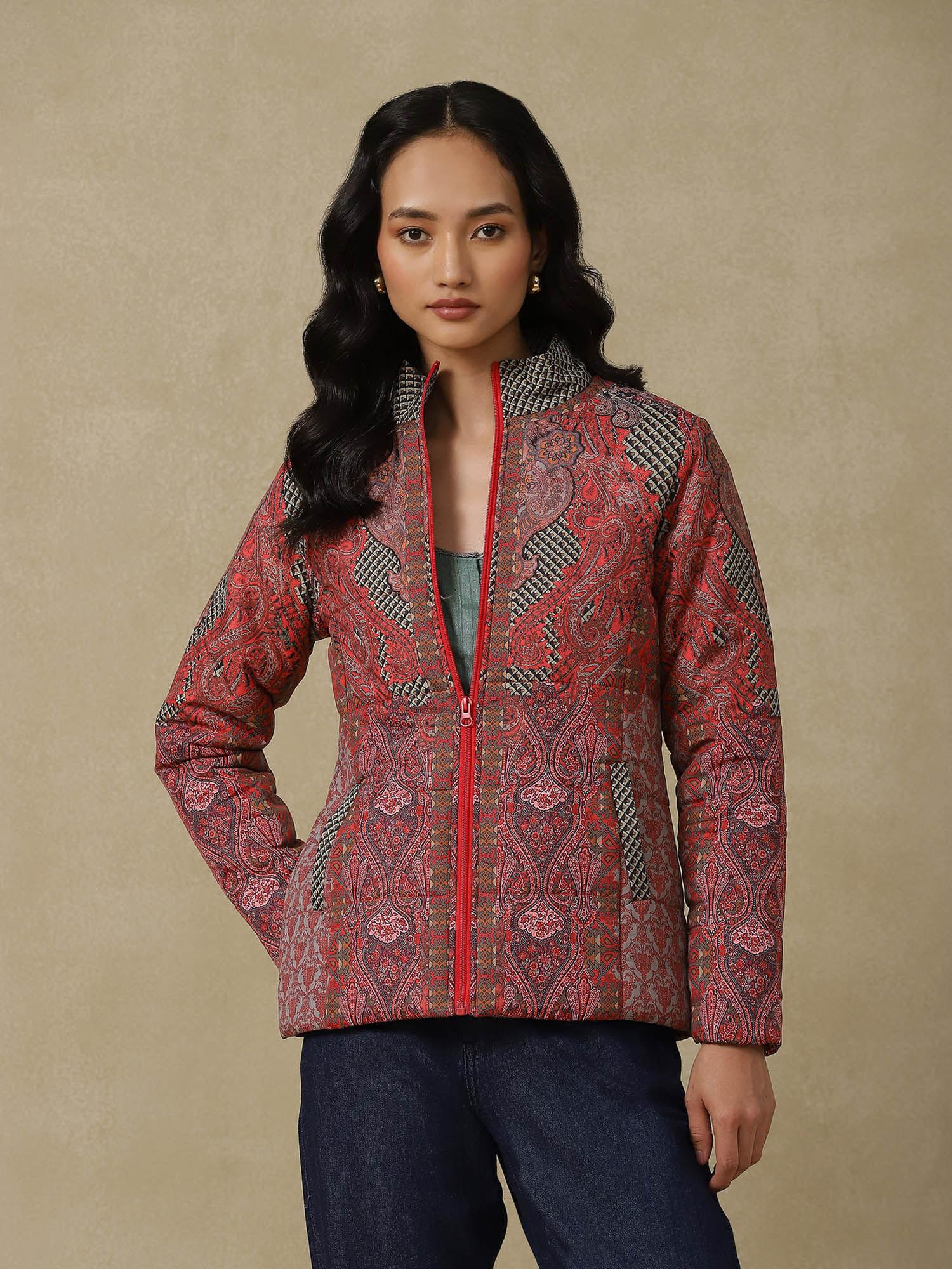 red multi quilted jacket