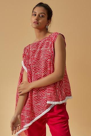 red muslin cotton printed kaftan top